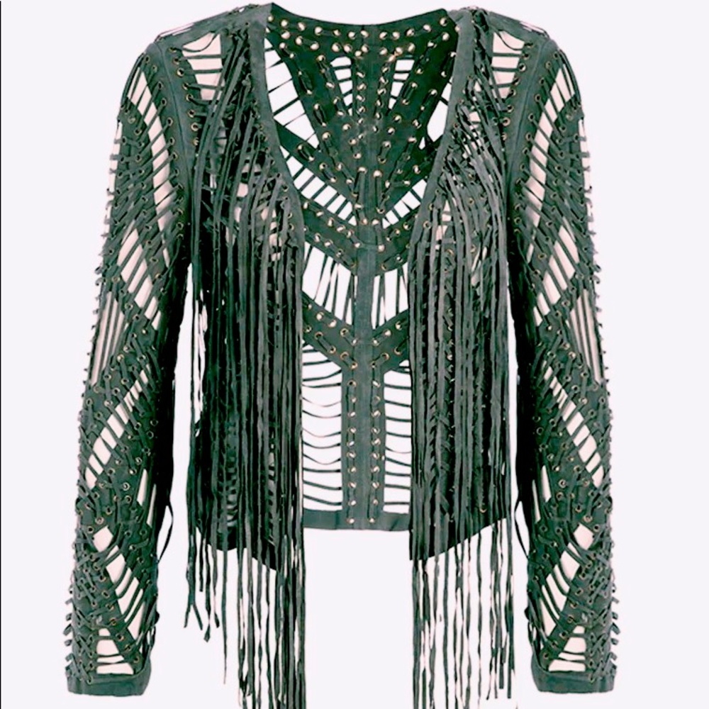 TRENDY!! ✨✨INTRICATE WOVEN LEATHER WOMEN SUEDE JACKET - CUTE FESTIVAL LOOK!